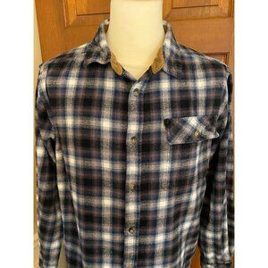 Legendary Whitetails Flannel Shirt Mens Large Blue Plaid Corduroy Cuff‎ Outdoor